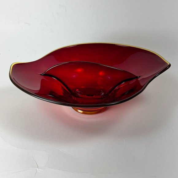 Vintage Viking Glass Divided Relish Trinket Candy Dish Ruby Red Amberina Rim - Picture 3 of 11